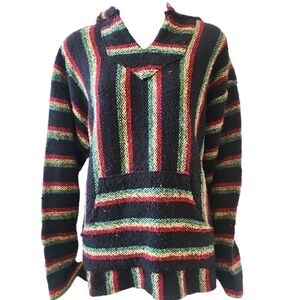 Rasta Striped Knit Hoodie - Size Large